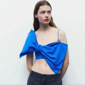 New Zara Large Blue Bow Top